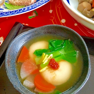 シンプル丸餅かんずり風味の雑煮♩